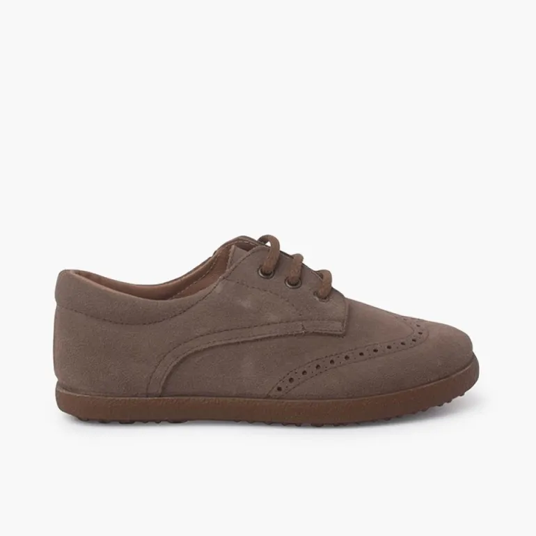Menina Pisamonas Sapatos Oxford Camurca Sola Caramelo
