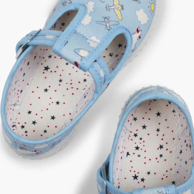 Menino Pisamonas Sapatos Pepito Lona Estampada Fecho Botao