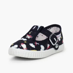 Menino Pisamonas Sapatos Pepito Lona Estampada Fecho Botao