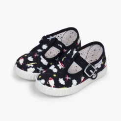 Menino Pisamonas Sapatos Pepito Lona Estampada Fecho Botao