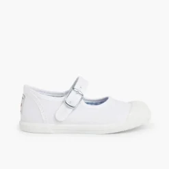 Menina Pisamonas Ténis Lona Menina Com Fivela E Biqueira De Borracha