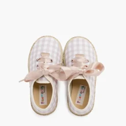 Menina Pisamonas Ténis Quadrados Vichy E Juta Atacadores Cetim